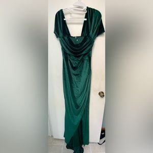 Emerald green long dress with train